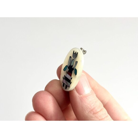 Zuni Inspired Gahn Dancer Oval Hand Crafted Vintage Costume Jewelry Brooch - Picture 11 of 11